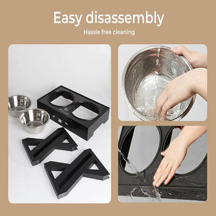 Elevated Pet Feeder Food Water Double Bowl Adjustable Height Raised Stand