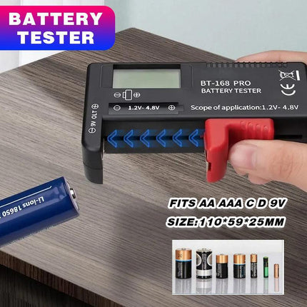 Digital Universal Battery Tester Fits AA AAA C D 9V and Button Cells LCD Display - Aimall