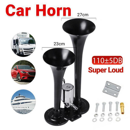 12/24V 110±5dB Super Loud 12/24V 2-Trumpet Air Horn for Vehicles - Aimall