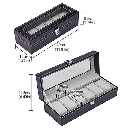 6 Grids Leather Watch Box Case Display Organizer Collection Storage Holder