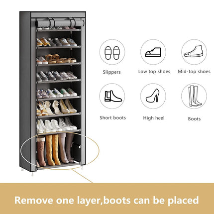 10 Tier Black Shoe Rack Dustproof Organiser Shoe Storage Cabinet for Home Use