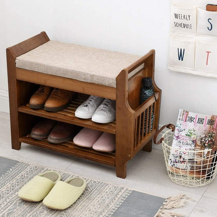 Sitting Shoe Cabinet Shoe Changing Bench Sturdy Bamboo Material Space Saving
