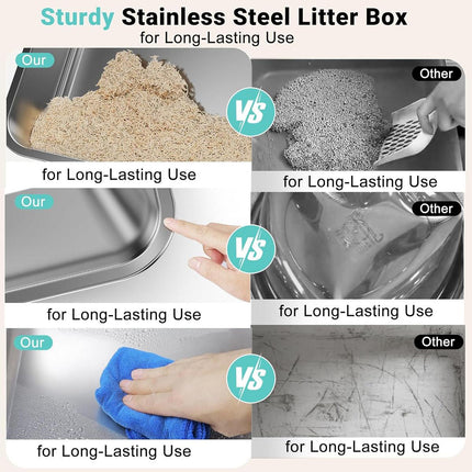 Stainless Steel Litter Box Durable Cat Litter Pan Open Design for Easy Cleaning