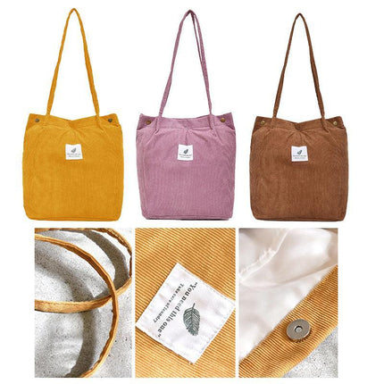 Women Corduroy Applique Tote Bags Handbag Messenger Canvas Shoulder Bag Travel - Aimall