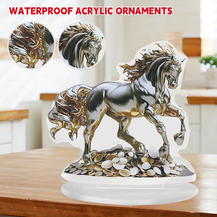 Acrylic Table Decoration Golden Horse on Coin Waterproof Wear Resistant Ornament