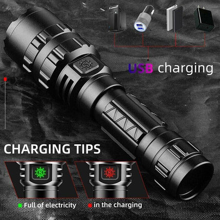 1600lm Cree L2 LED Tactical Flashlight USB Rechargeable Camping Hunting Torch