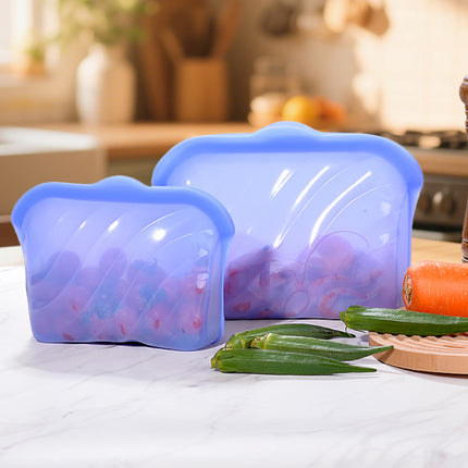 2PCS Food Grade Silicone Storage Bags Reusable Leakproof Seal Fresh Keeper