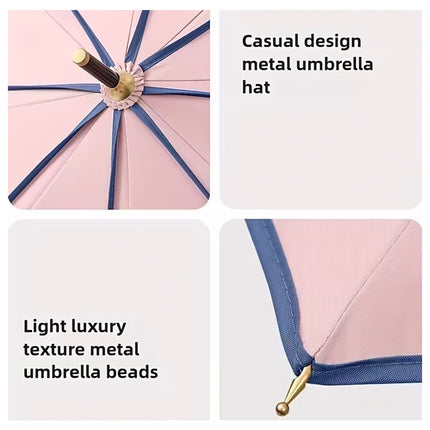 Long Handled Umbrella Petal Shape Dual Use Sun Rain 100cm Steel Wooden Handle