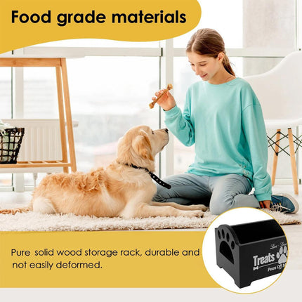 Dog Treat Container Wood Dog Food Storage Box for Cat Dogs with Paw Print Design