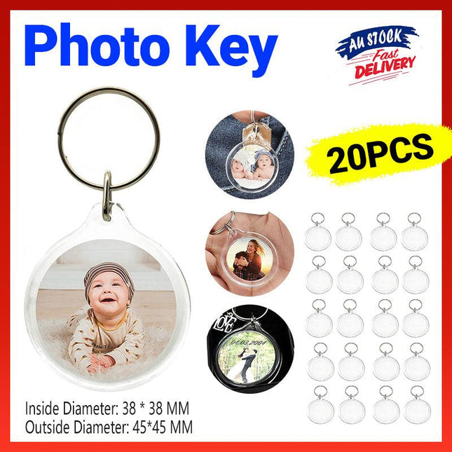 20PCS Keyring Clear Acrylic Photo Key Chain Picture Frame Blanks DIY Rings Gifts