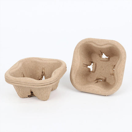 100PCS BioCup 1/2/4 Cup Carry Tray Recycled Paper Pulp Holder