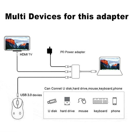 USB-C HDMI USB 3.0 Adapter Converter Cable 3 in 1 Hub For MacBook Pro iPad TypeC - Aimall