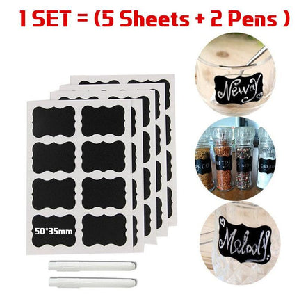 40 Jar Labels Stickers Black Labels Chalk Pen Kitchen Pantry Spice Herb AU Stock - Aimall