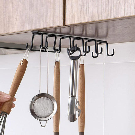 2pcs No Punch Cup Holder Double Row Hooks Mug Storage Rack for Kitchen Shelves