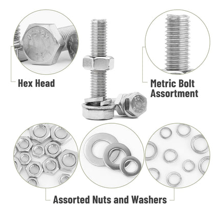 408PCS Stainless Steel Hex Bolts Nuts Washers Assortment Set with Storage Box
