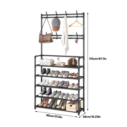 Combined Hat Shoe Coat Rack All in One Entryway Shoe Stand Clothes Hanger
