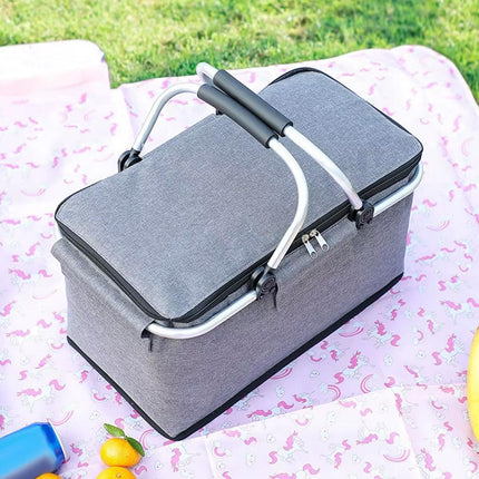 Folding Picnic Basket Insulated Cooler Bag Portable Outdoor Grocery Storage