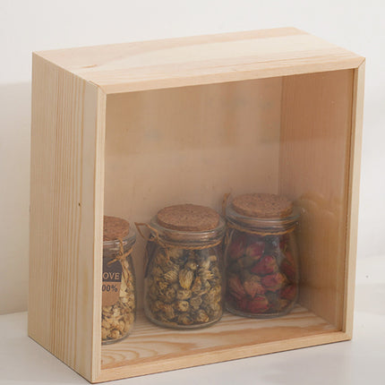 Solid Wood Storage Box with Acrylic Sliding Lid Pull Out Gift Packaging Case