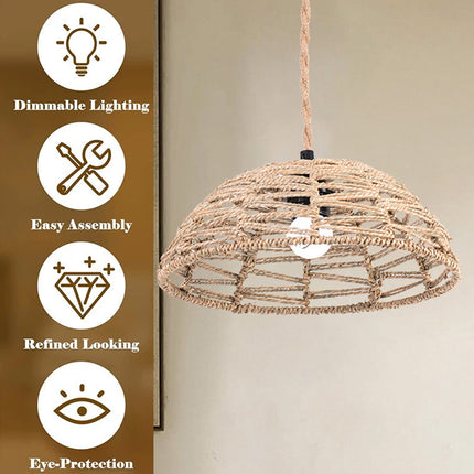 Natural Half Circle Woven Lampshade 30x10.5cm Straw Rope Pendant Light Shade