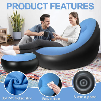 Inflatable Folding Lazy Sofa Chair PVC Air Recliner With Pump Backrest Seat Bed
