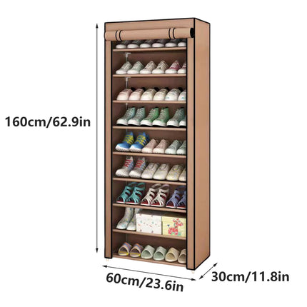 10 Tier Shoe Rack Stainless Steel Frame Non Woven Fabric for Shoe Storage Use