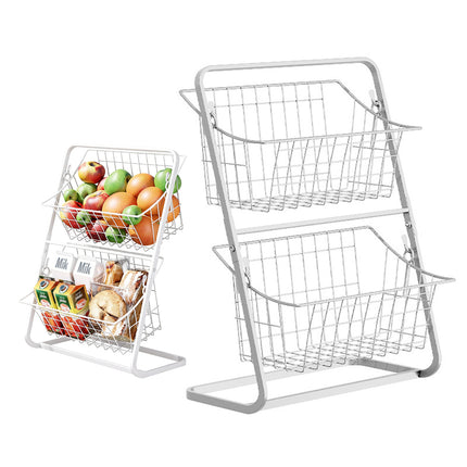 2 Tier Detachable Wire Storage Rack White Metal Basket Stand for Bathroom Desk