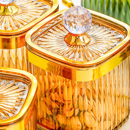 6PCS Sealed Storage Jar Set with Tray Amber Tinted Lids for Kitchen Pantry