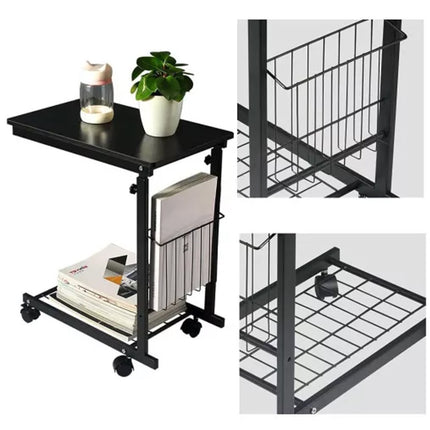 Mobile Side Table Adjustable Height Durable for Bedroom Living Room Home Use