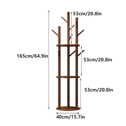 Solid Wood Floor-Standing Coat Rack with 8 Hooks Space Saving for Home Entryway