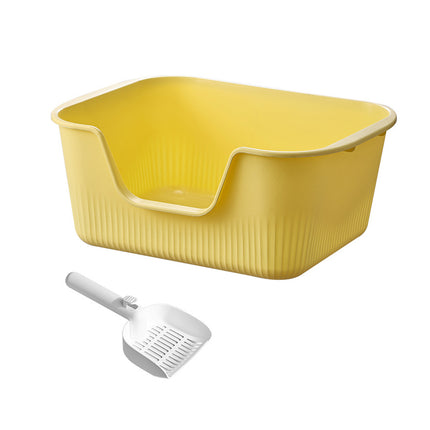 Large Cat Litter Box Open Toilet Semi Enclosed Yellow Tray Splash Proof Pet