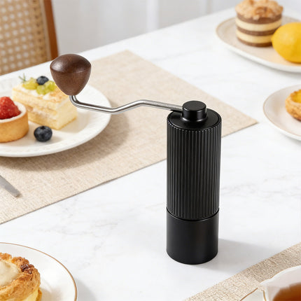 Hand Crank Coffee Grinder Stainless Steel Burr Mill Portable Black Wood Knob