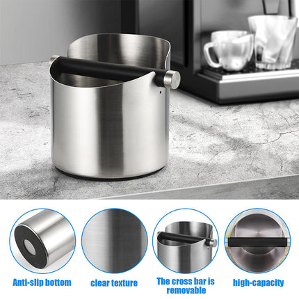 Stainless Steel Coffee Grounds Knock Box Round Tap Bucket for Household Espresso