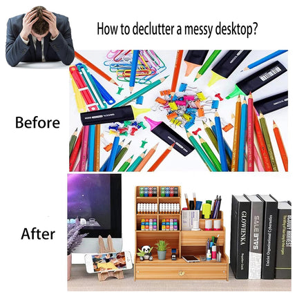Desktop Office Organizer Large Storage Box Pen Holder Grid Rack Stationery