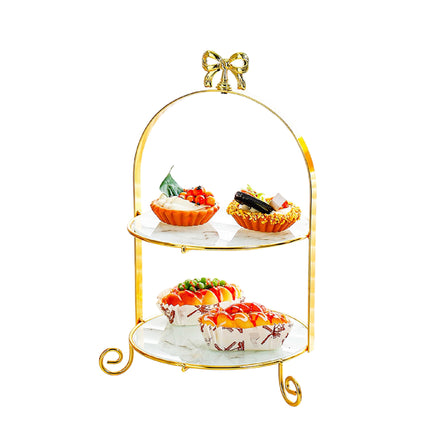 2 Tier Display Stand Gold Metal Frame Marble Trays 21x37cm for Party Wedding