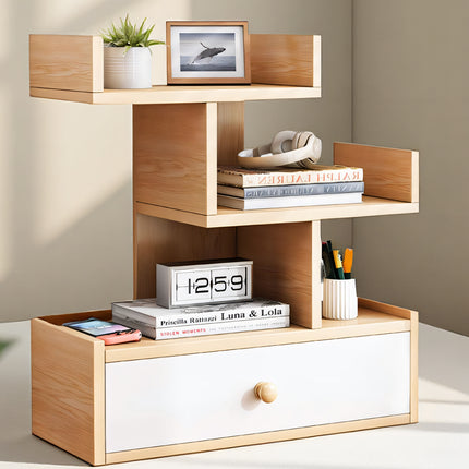 Multi Layer Storage Shelf Bookcase with Drawers Home Office Sturdy Space Saving