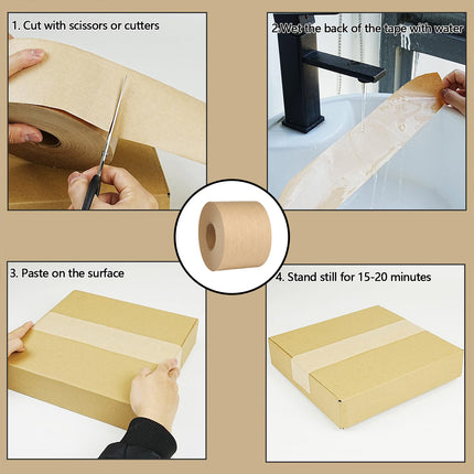 3 Rolls Wet Strength Kraft Paper Tape Easy to Tear Writeable