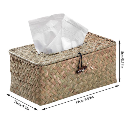 Handmade Woven Tissue Box Natural Material Storage Basket Living Room Decor