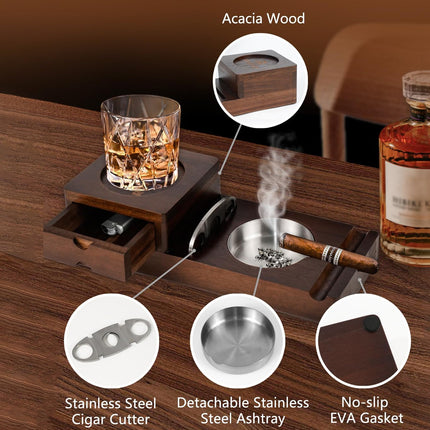 2 in 1 Wooden Cup Holder And Ashtray Heat Resistant for Home Office Bar Indoor