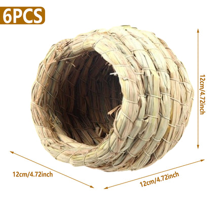 6pcs Handwoven Straw Bird Nest Pigeon Parrot Breeding House Hut for Cage