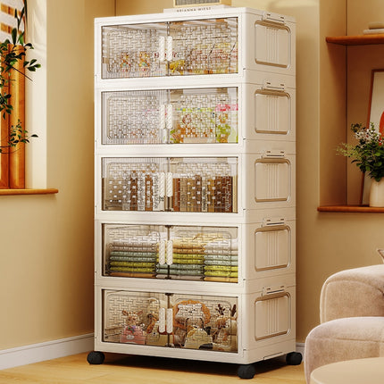 Plastic Multi Layer Foldable Storage Cabinet 5-Tier Dustproof Space Saving