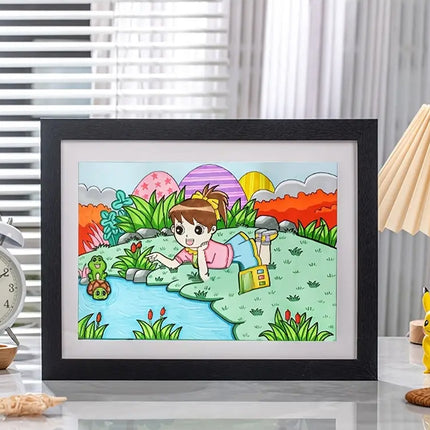 Kids Art Display Frames Set Wooden Artwork Holder 2PCS Children Drawing Storage