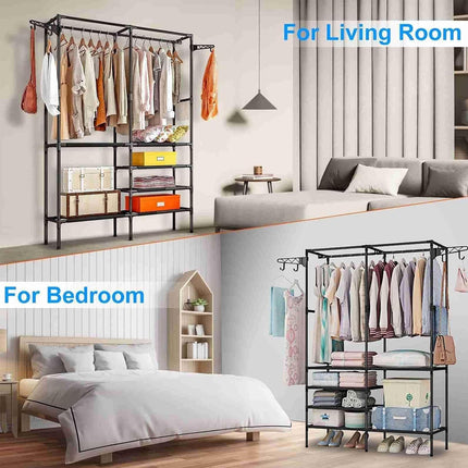 Multifunction Double Row Floor Standing Clothes Hanger 16mm Thickness Iron Pipe