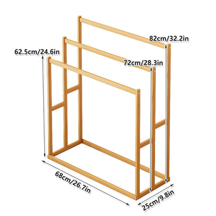Bamboo Floor Standing Towel Rack Durable Space Saving for Bathroom Bedroom Use