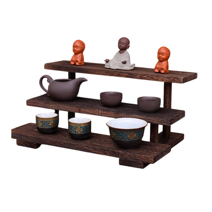 Solid Wood Step Shelf Display Rack Rustic Style Sturdy Durable Space Saving