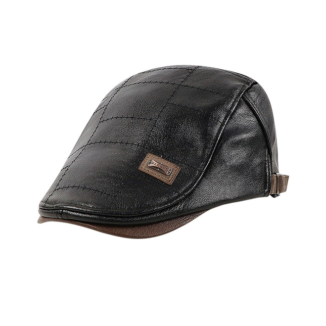 Leather Beret Hat Retro Newsboy Warm Cap Duckbill Visor Flat Caps For Men
