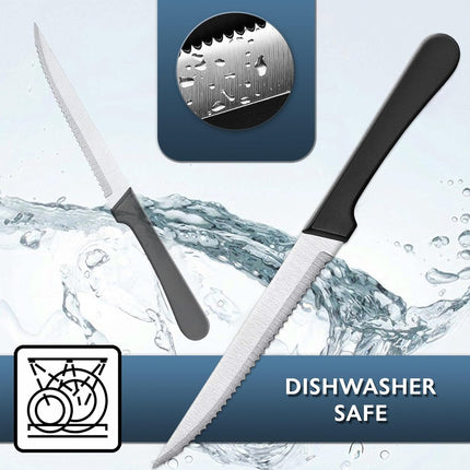 6pcs Stainless Steel Steak Knife Black Plastic Handle Cutlery For Kitchen Dining