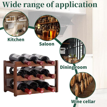 Bamboo Wooden Wine Rack 9 Bottle Organizer Storage Display Stand Home Decor