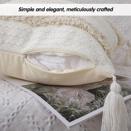 Bohemian Woven Pillow Cushion Waist Support Beige Decorative Sofa Throw Pillow