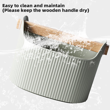 Desktop Storage Box 2PCS Ribbed Solid Wood Handle Cream Mint Home Bathroom