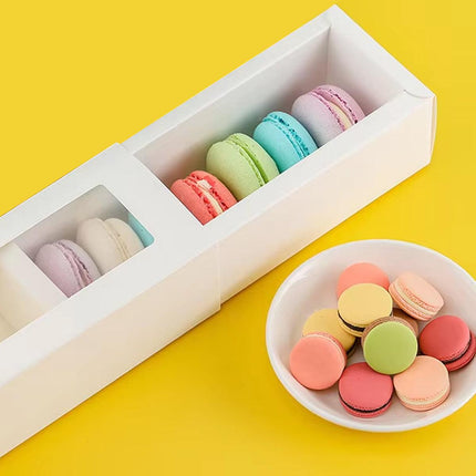 50pcs Macaron Boxes Open Window Pastry Drawer Packaging for Bakery Desserts